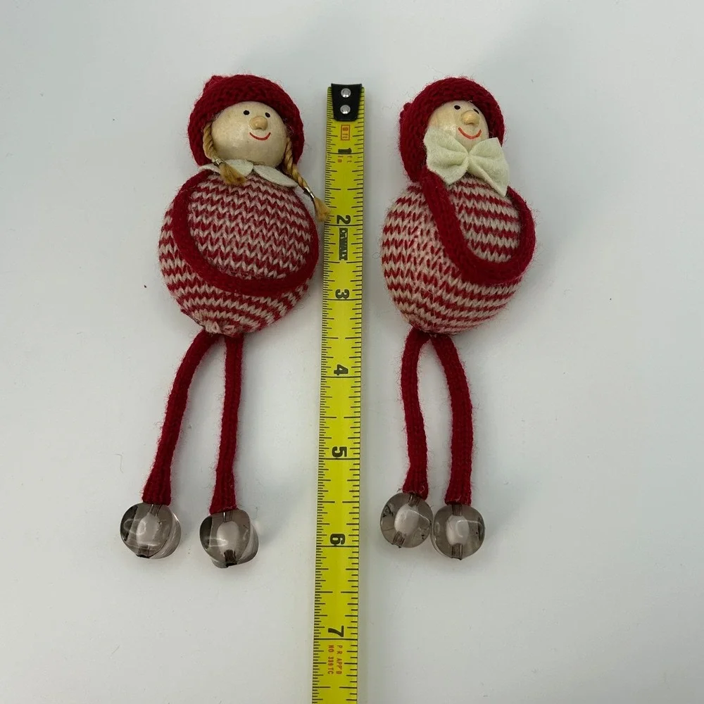 Set of 3 Shelf Sitting Swedish Christmas‎ Gnomes Knit Hanging Legs Beaded Feet
